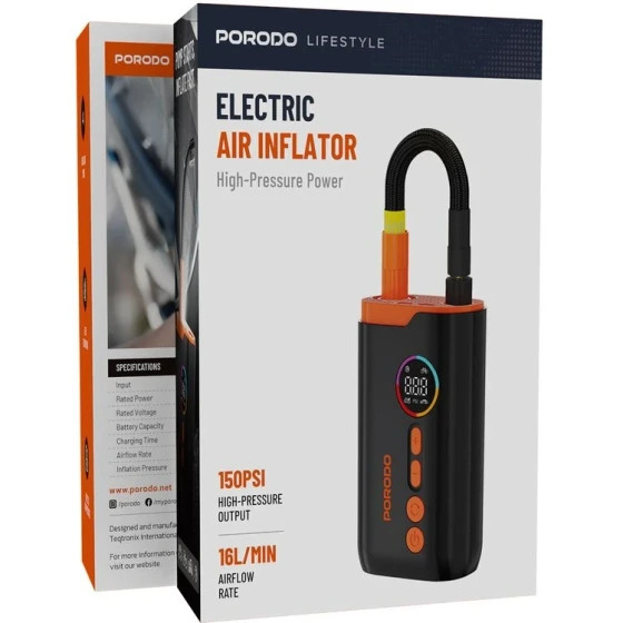 پمپ باد و چراغ قوه شارژی پرودو Porodo Lifestyle Electric Air Inflator PD-LFST181-کد410175