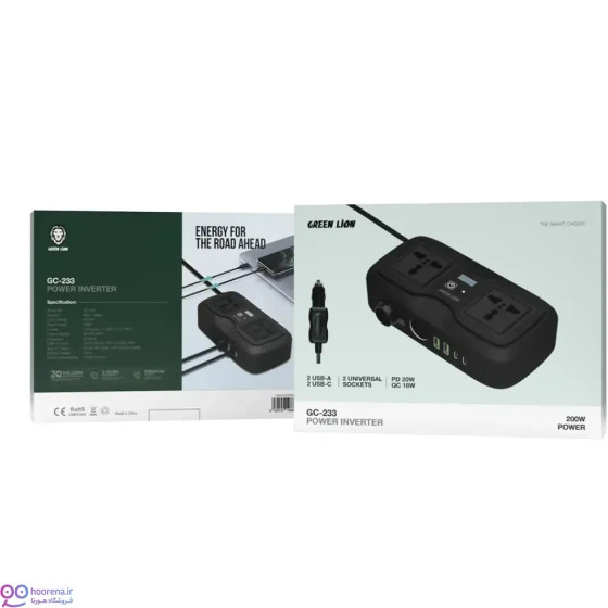 اینورتر فندکی خودرو گرین لاین مدل GC-233 ظرفیت ۲۰۰ وات